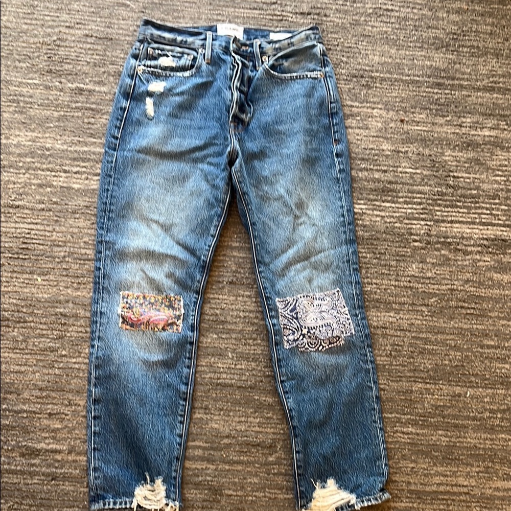 Frame Denim Blue Boyfriend Jeans with Vintage Distressing
